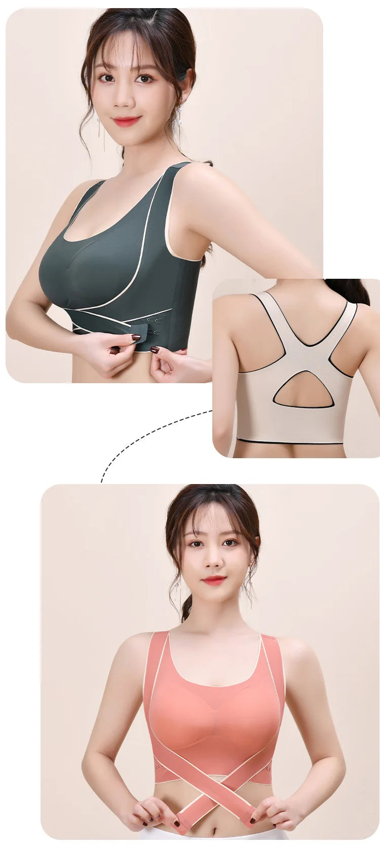 Sports Bra Cross-front Buckle Beauty Back Wireless Sports Bra Gathered Anti-sagging Women's Adjustable Bra Gym Yoga Underwear