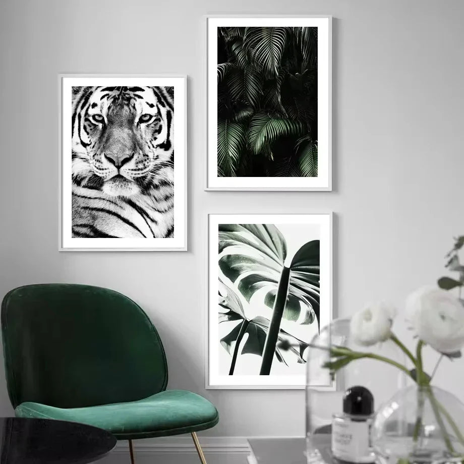 Wall Art Canvas Painting Tiger Leopard ForestWaterfall Palm Tree Canvas PaintingNordic Posters and Prints Living Room Decoration