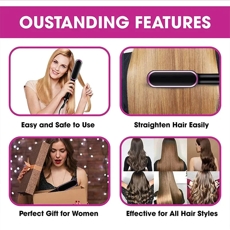 3-in-1 Straightening Comb Heated Hair Brush,Hair Straightener Brush Negative Ion Styling Comb Hair Styling Tool