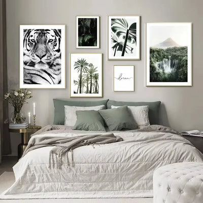 Wall Art Canvas Painting Tiger Leopard ForestWaterfall Palm Tree Canvas PaintingNordic Posters and Prints Living Room Decoration